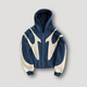Hooded zip-up hoodie with contrasting graphic panels