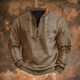 Men's long-sleeve quarter-zip sweater with stand collar, patterned panels and ribbed trims