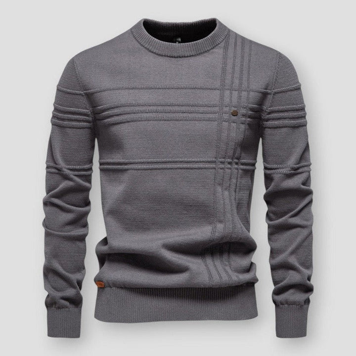 Men's long-sleeve crew neck sweater with textured ribbed detailing