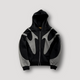 Hooded zip-up hoodie with contrasting graphic panels