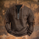 Men's long-sleeve quarter-zip sweater with stand collar, patterned panels and ribbed trims