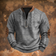 Men's long-sleeve quarter-zip sweater with stand collar, patterned panels and ribbed trims
