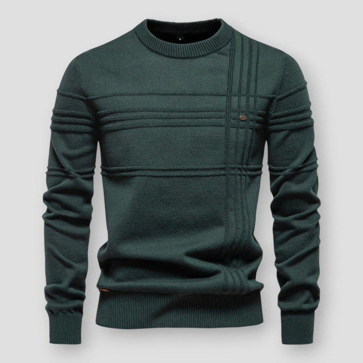 Men's long-sleeve crew neck sweater with textured ribbed detailing