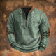 Men's long-sleeve quarter-zip sweater with stand collar, patterned panels and ribbed trims