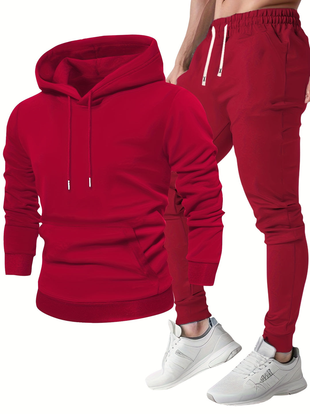 Men's hooded sweatshirt and jogger trouser set with drawstring details and cuffed ankles