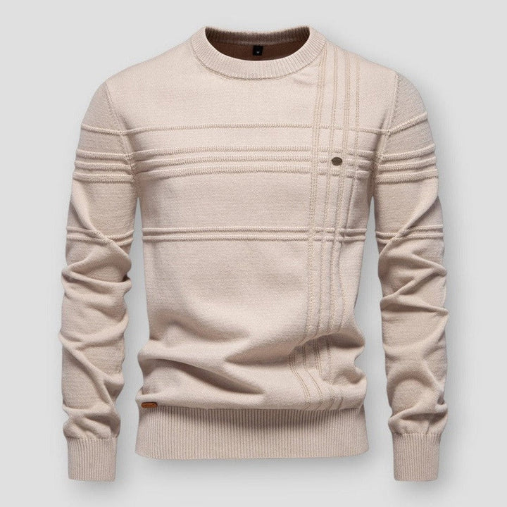 Men's long-sleeve crew neck sweater with textured ribbed detailing