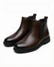Ankle boots with side zippers, rounded toes, low heels and rear pull tabs