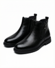 Ankle boots with side zippers, rounded toes, low heels and rear pull tabs