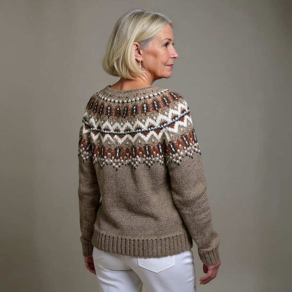 Women's brown Nordic pattern button-front cardigan