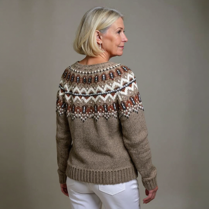 Women's brown Nordic pattern button-front cardigan