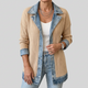 Women's longline jacket with contrasting ribbed panels and denim-look trim