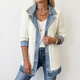 Women's longline jacket with contrasting ribbed panels and denim-look trim