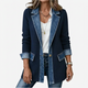 Women's longline jacket with contrasting ribbed panels and denim-look trim