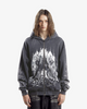 Unisex black graphic zip-up hoodie with cathedral print