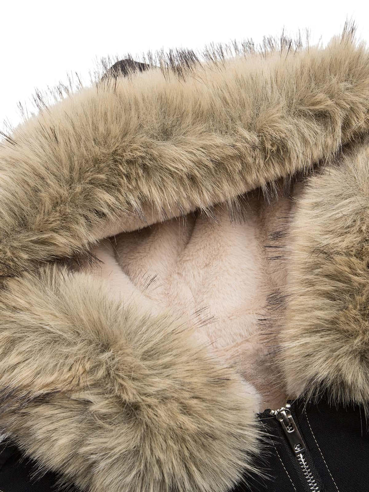 Women's hooded bomber jacket with faux fur trim and zip front