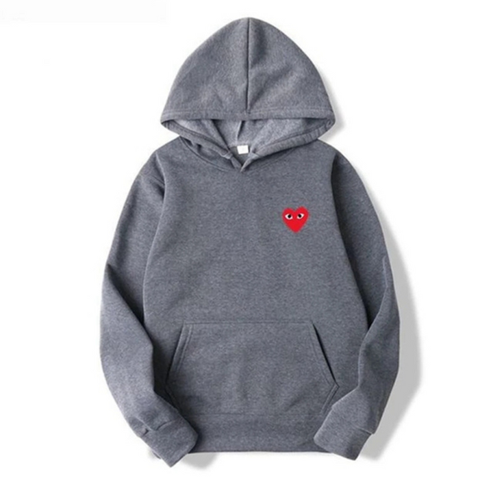 Women's pullover hoodie with hood, long sleeves, kangaroo pocket and small heart graphic