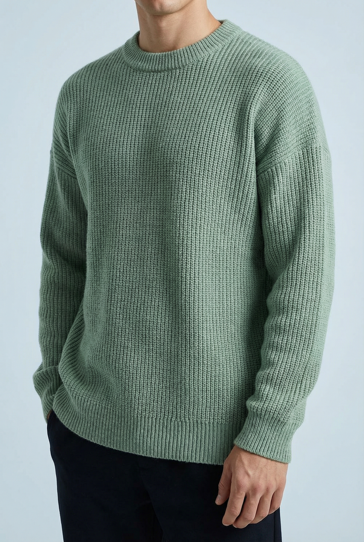 Men's relaxed ribbed crew neck sweater with long sleeves