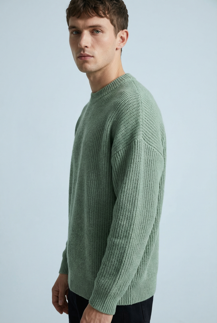 Men's relaxed ribbed crew neck sweater with long sleeves