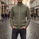 Men's ribbed knit zip cardigan with mock neck and long sleeves