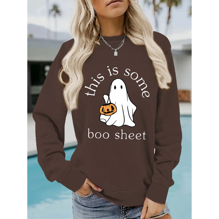 Women's long-sleeve Halloween sweatshirt with ghost and pumpkin graphic