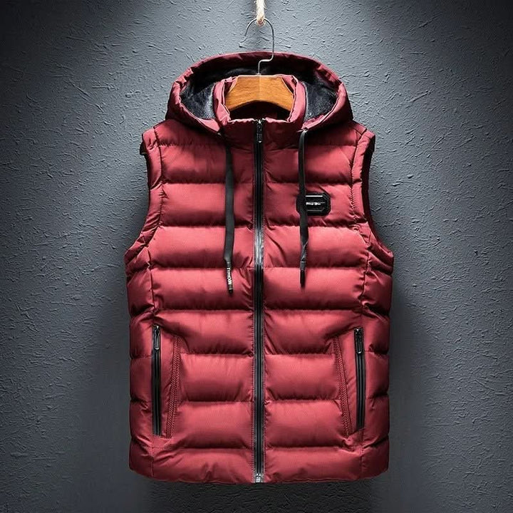 Hooded quilted sleeveless puffer gilet with full zip and front zip pockets