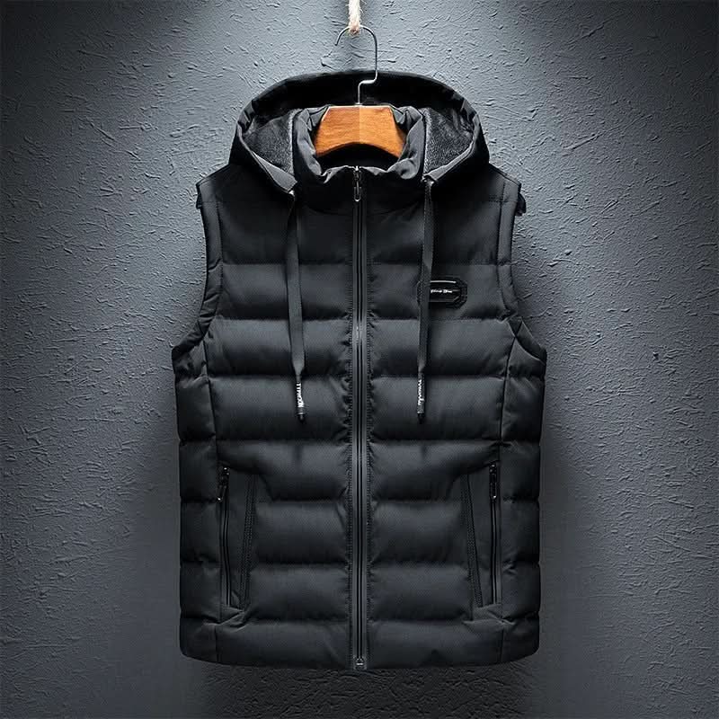 Hooded quilted sleeveless puffer gilet with full zip and front zip pockets