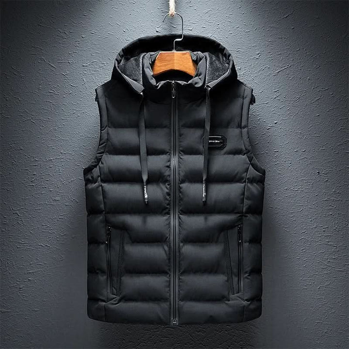 Hooded quilted sleeveless puffer gilet with full zip and front zip pockets