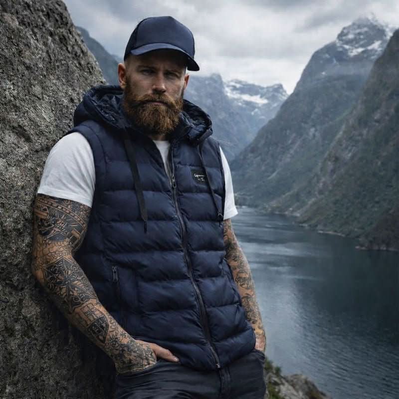 Hooded quilted sleeveless puffer gilet with full zip and front zip pockets