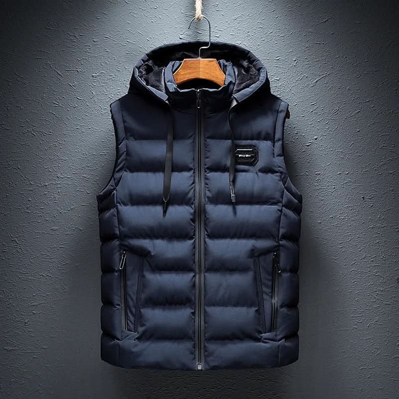 Hooded quilted sleeveless puffer gilet with full zip and front zip pockets