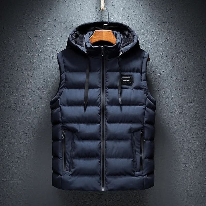 Hooded quilted sleeveless puffer gilet with full zip and front zip pockets