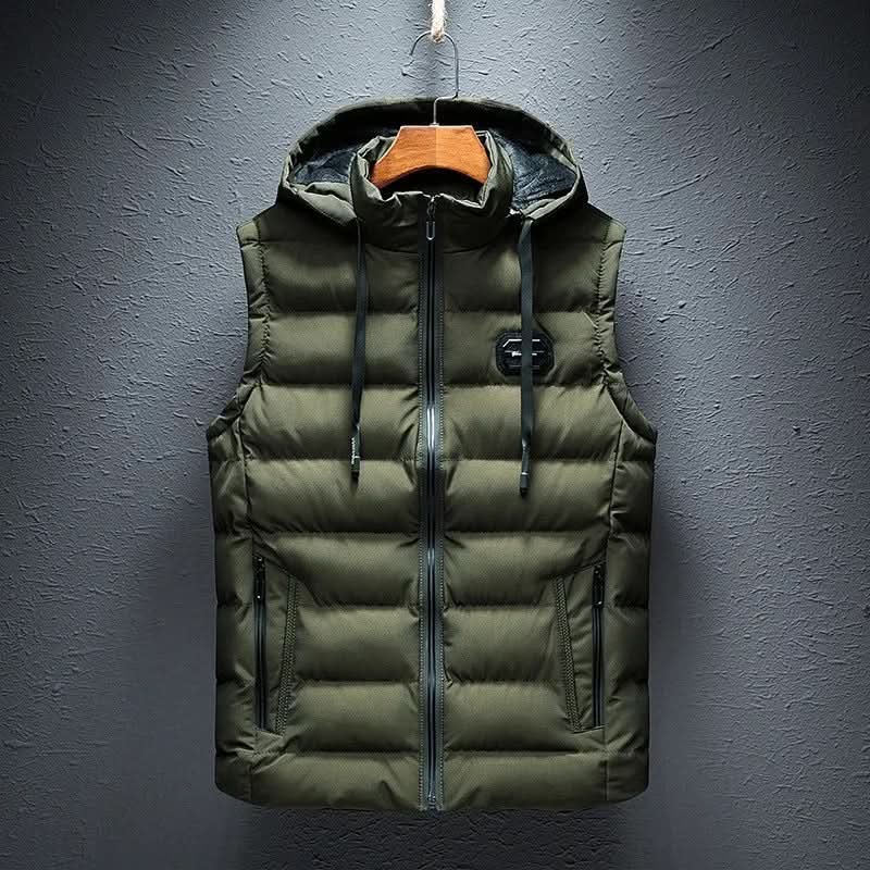 Hooded quilted sleeveless puffer gilet with full zip and front zip pockets