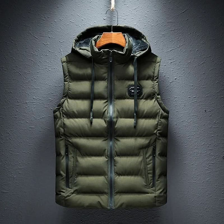 Hooded quilted sleeveless puffer gilet with full zip and front zip pockets