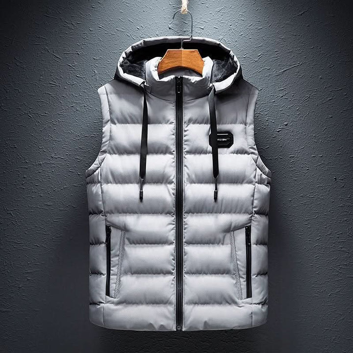 Hooded quilted sleeveless puffer gilet with full zip and front zip pockets
