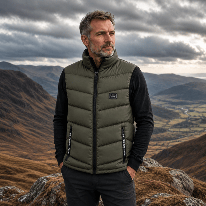 Men's quilted puffer gilet with stand collar and zip pockets