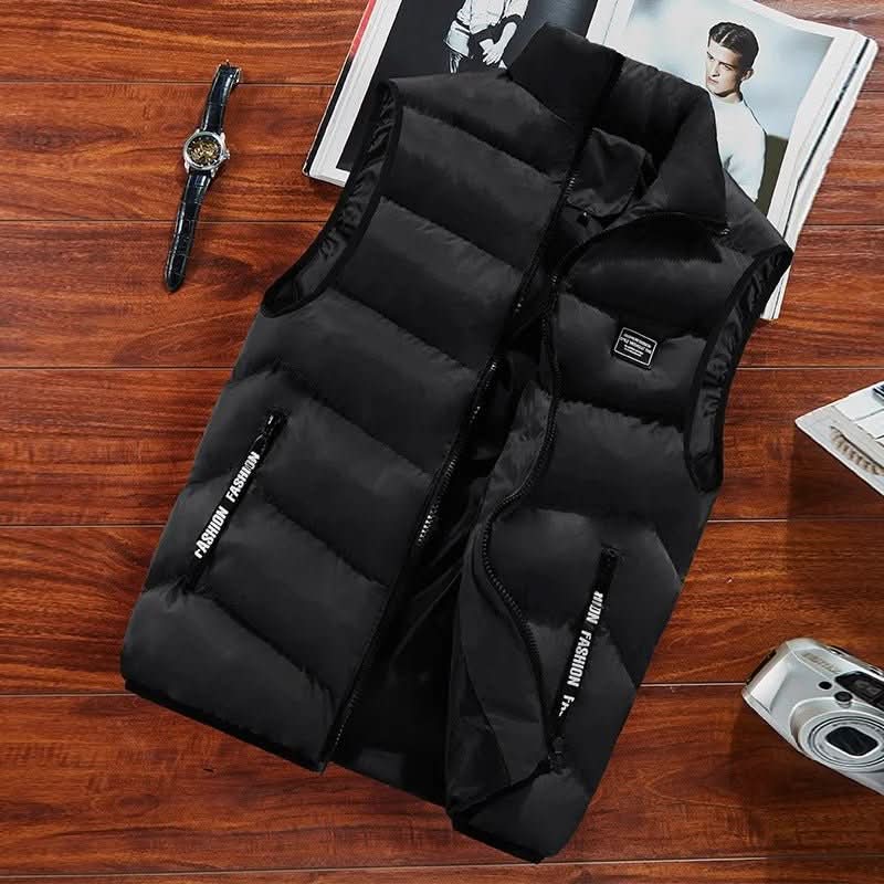 Men's quilted puffer gilet with stand collar and zip pockets