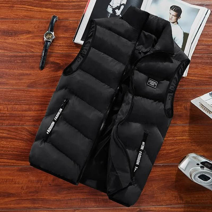 Men's quilted puffer gilet with stand collar and zip pockets