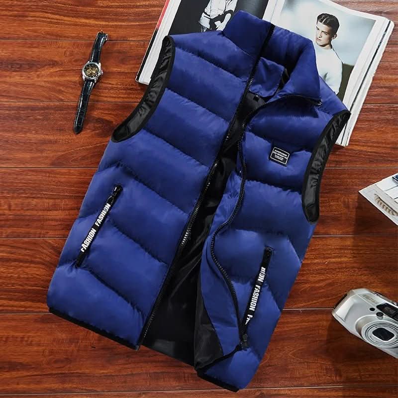 Men's quilted puffer gilet with stand collar and zip pockets