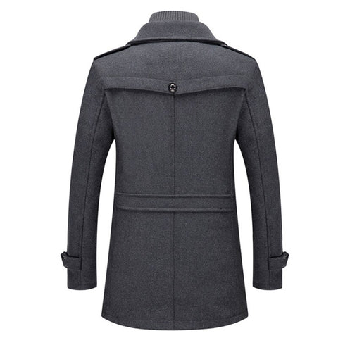 Two-piece coat with high-neck layer, lapel collar and multiple pockets