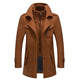 Two-piece coat with high-neck layer, lapel collar and multiple pockets