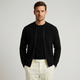 Men's ribbed knit zip cardigan with stand collar and long sleeves