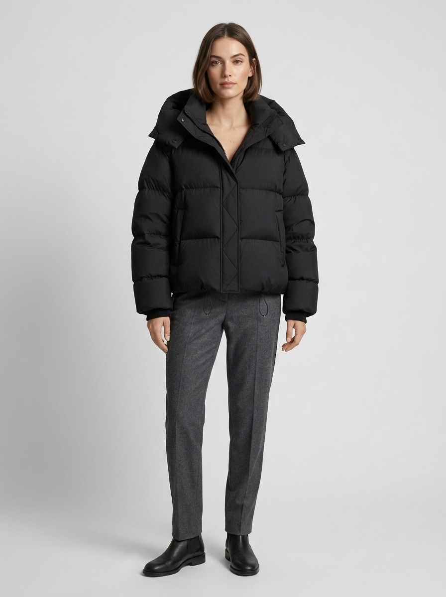 Women's oversized hooded puffer jacket with zip front