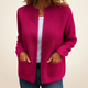 Women's ribbed open front cardigan with long sleeves and two patch pockets