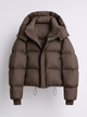 Women's oversized hooded puffer jacket with zip front