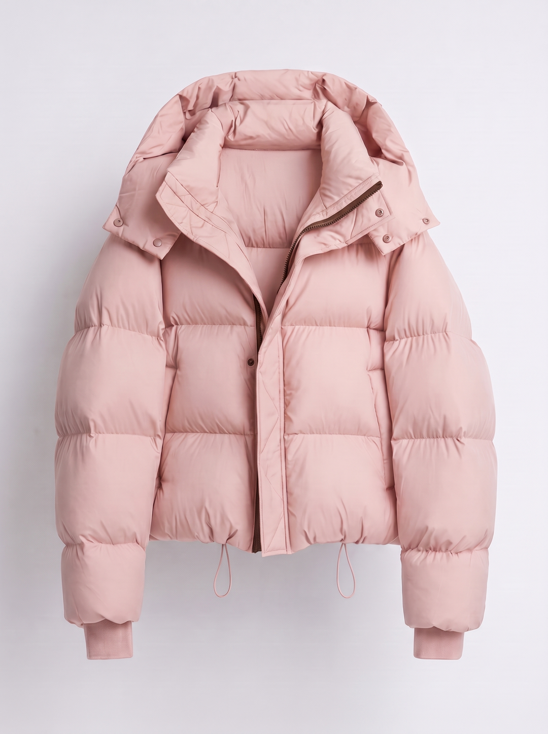 Women's oversized hooded puffer jacket with zip front