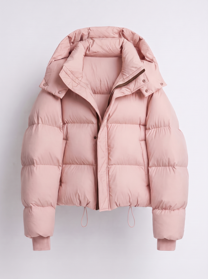 Women's oversized hooded puffer jacket with zip front