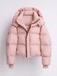 Women's oversized hooded puffer jacket with zip front