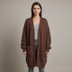 Women's long ribbed knit cardigan with open front and patch pockets