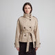 Women's double-breasted belted trench coat with stand collar and long sleeves
