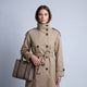 Women's double-breasted belted trench coat with stand collar and long sleeves