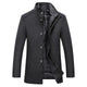 Men's textured winter coat with stand collar, buttons, zip fastening and quilted lining